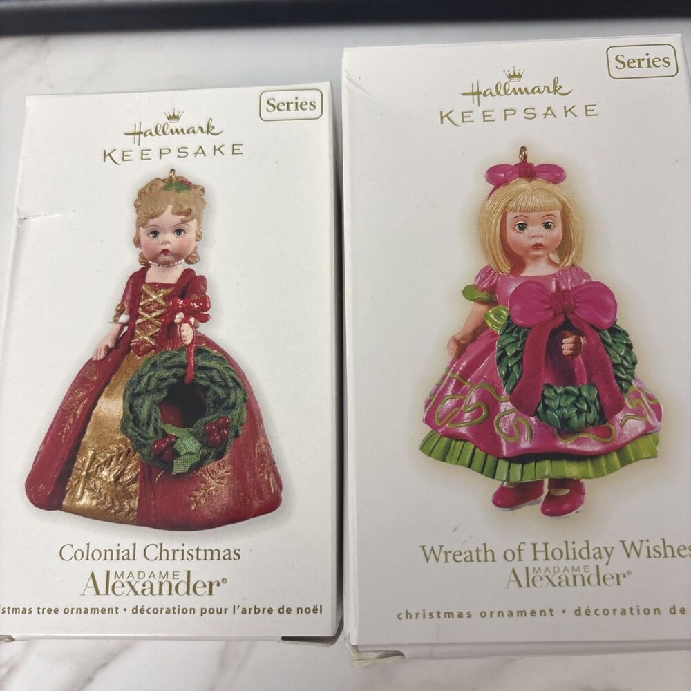Hallmark Keepsake Madame Alexander Lot Of 2 Ornaments Christmas Wreath Colonial